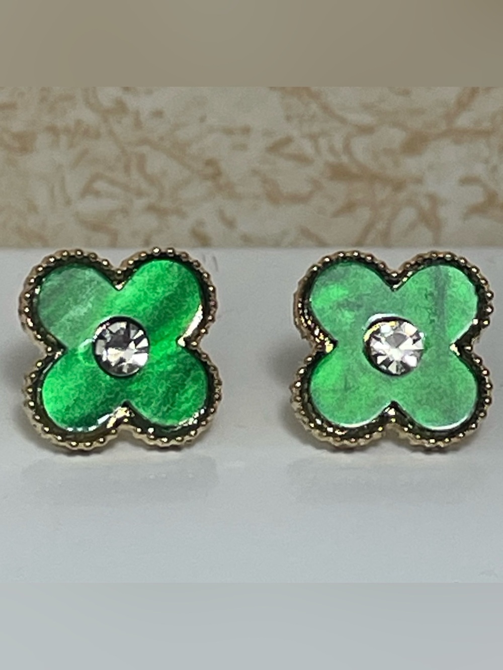 Green Flower Crystal Stud Earrings by